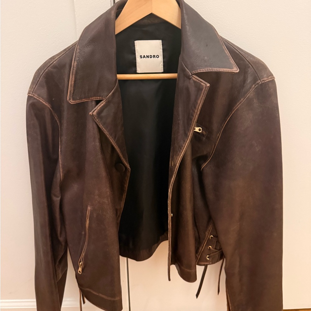 Sandro Brown Leather Jacket Sz 8/US40